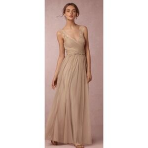 Hitherto BHLDN‎ Tulle Lace Maxi Gown Dress Champagne Tan Romantic Fairy 6